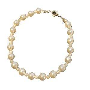 White Faux Pearl Bracelet 6.5" Made in Korea Elegant Lobster Clasp